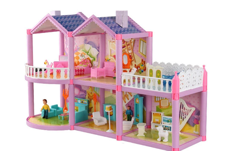 طفل دمى اللعب فيلا العائلة السعيدة موضوع منزل الأميرة غرفة لعبة دعوى الأثاث مجموعات الطفلة دمية هدية البلاستيك