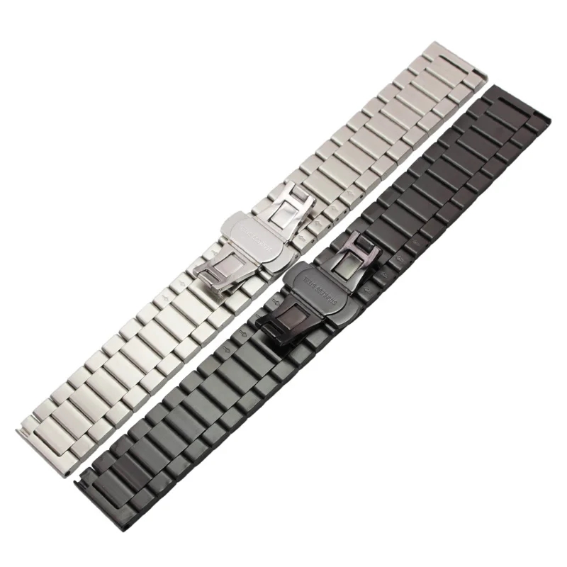 Solid Stainless Steel Watch Band Bracelet 16mm 18mm 20mm 22mm Silver Black Brushed Metal Watchbands Strap