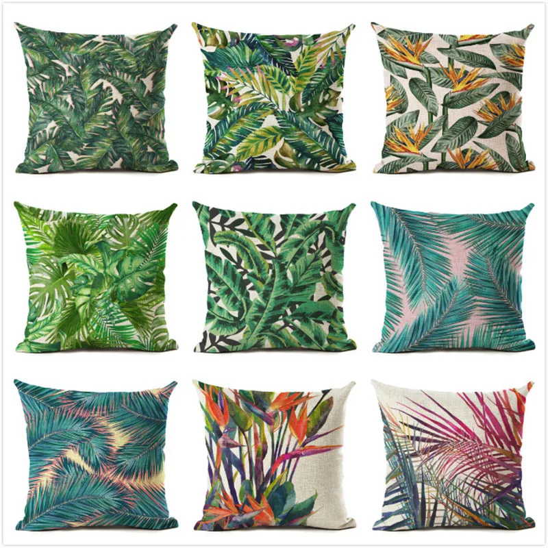 

1pc Tropical Plants Pillow Case Cotton line Home Decorative Pillowcases Green Leaves Throw Pillow Case kussensloop almohada