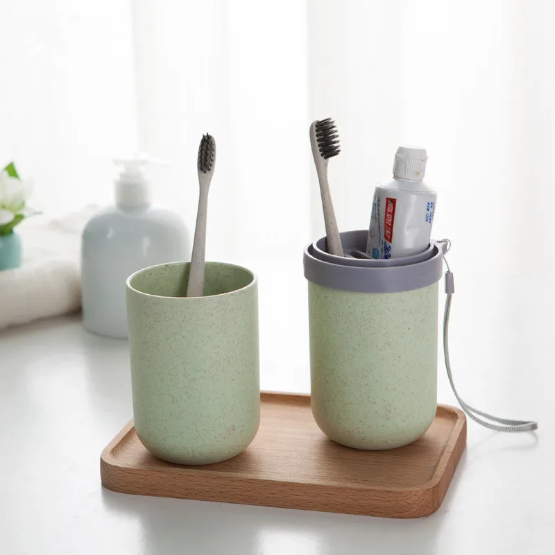 Portable Toothbrush Holder Wheat Straw Tooth Mug Toothpaste Cup