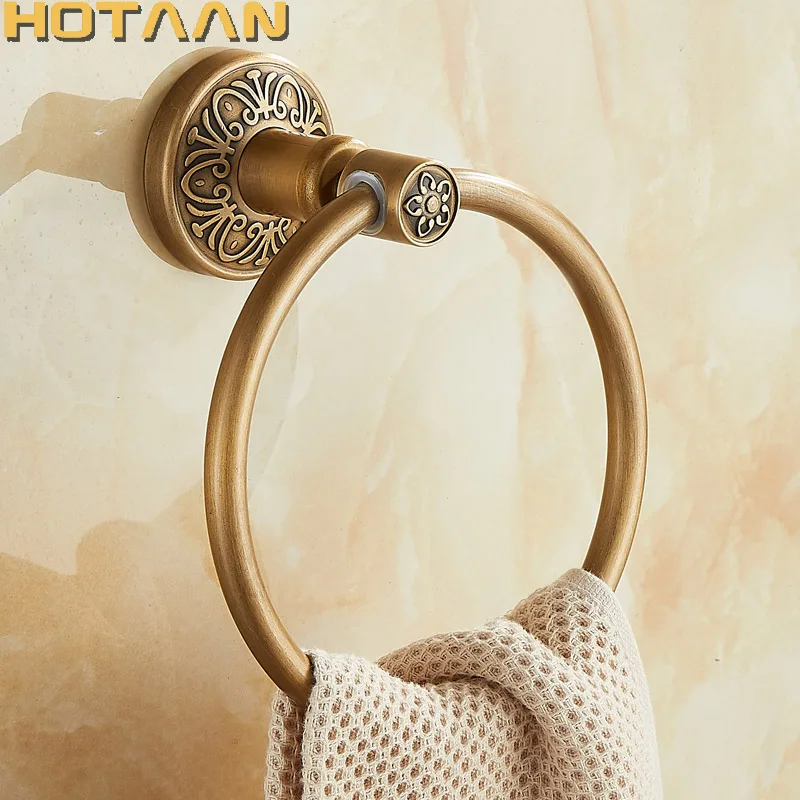 Billig Solide Aluminium Wand Montiert Runde Antike Messing Farbe Handtuch Ring Neue Bad Handtuch Halter Handtuch Rack für Bad Zubehör