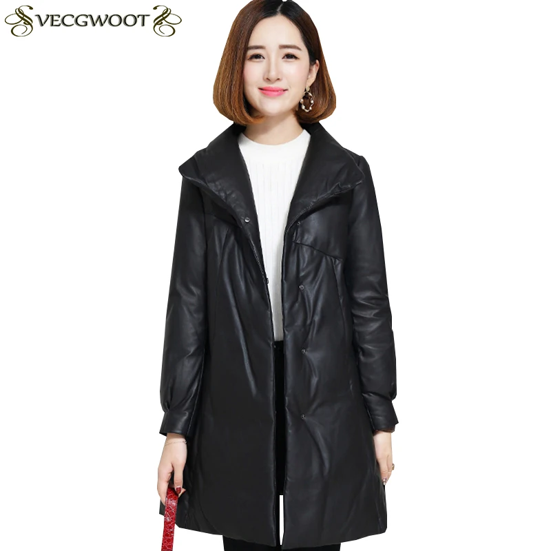 

Winter New Leather jacket Women Fashion Warm Genuine Leather Down jacket Women Long Large size Genuine Leather jacket LJ012