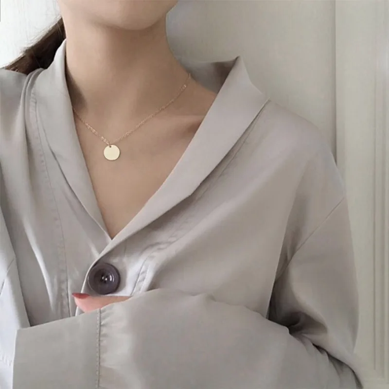New-Trendy-Delicate-Small-Disc-Chic-Necklace-Women---Chain-Choker-Women-s-Necklaces-Jewelery