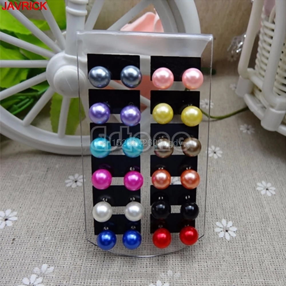 

12 Pairs Fashion Faux Pearl Round Ball Earrings Women Ear Stud Beads Multi-color