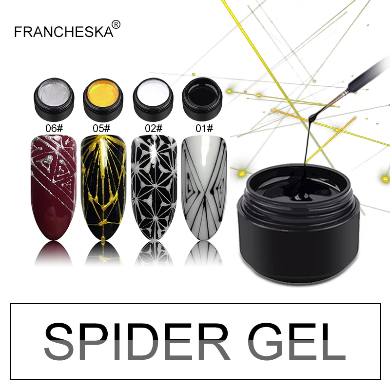 Francheska 8 مللي العنكبوت هلام مسمار البولندية المهنية طلاء تزيين الأظافر هلام البولندية الأشعة فوق البنفسجية اللون هلام ورنيش زخرف سحب خط العنك...