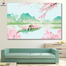 DIY цвета картины по номерам с цветами китайский пейзаж Рисунок Живопись по номерам Обрамленный дом