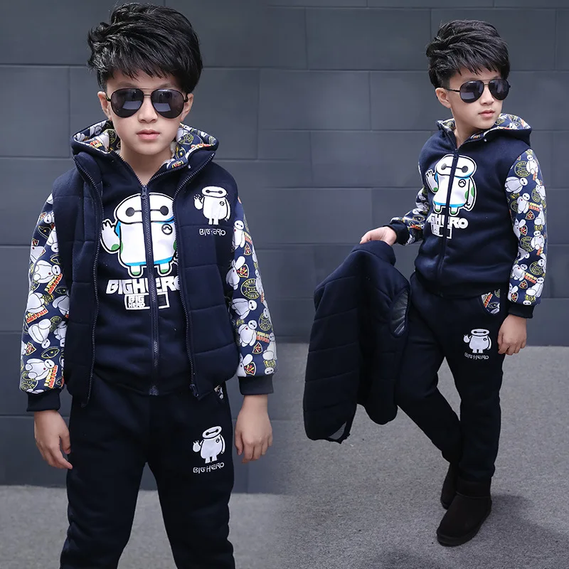 

2018 Winter Baymax Kids Clothes 3 Sets Boys Clothes With Velvet Sports Suit Male Children Clothing Baby Boy Christmas Costumes