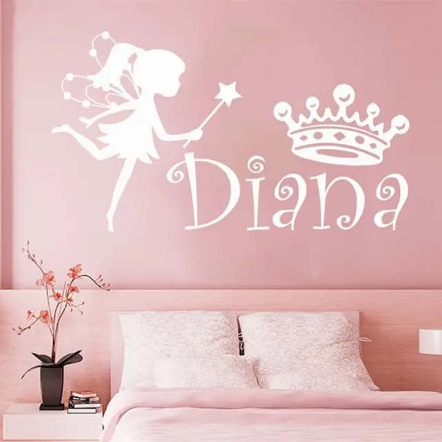 

New Fashion-Personalized Name Fairy Crown Sticker Name Wall Decal Custom Name Vinyl Sticker For Your Sweet Home