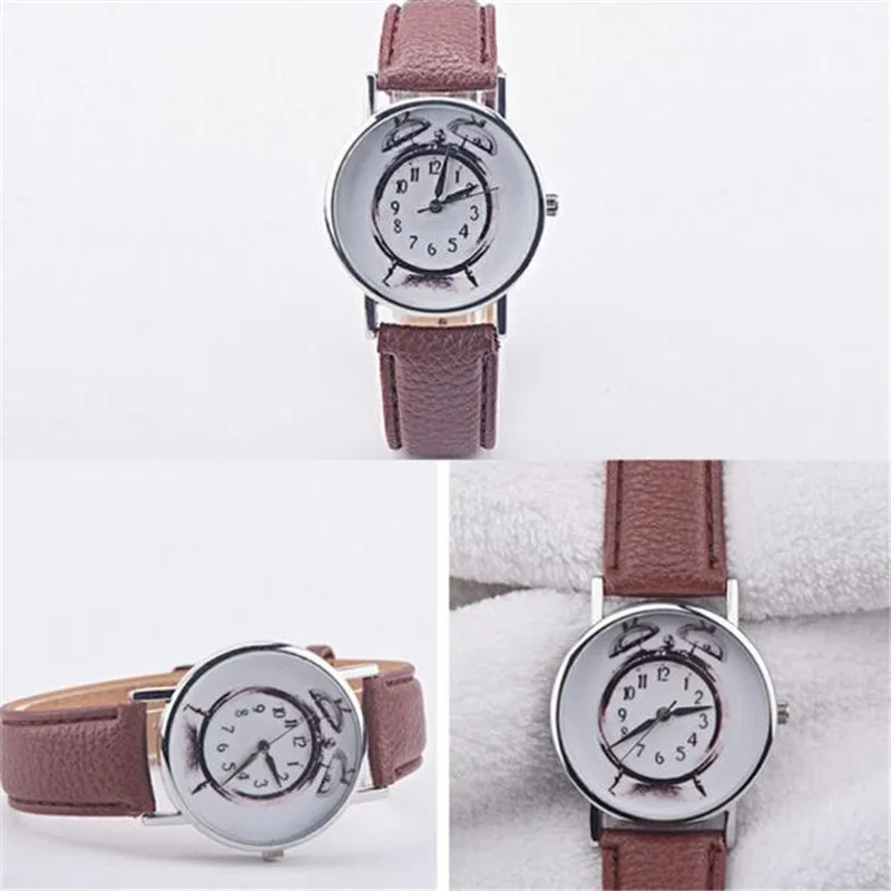 Fashion Women Leather Alarm clock printing Analog Quartz Vogue Wrist Watch Casual Watch Clock Montre Femme #2AP26 (3)
