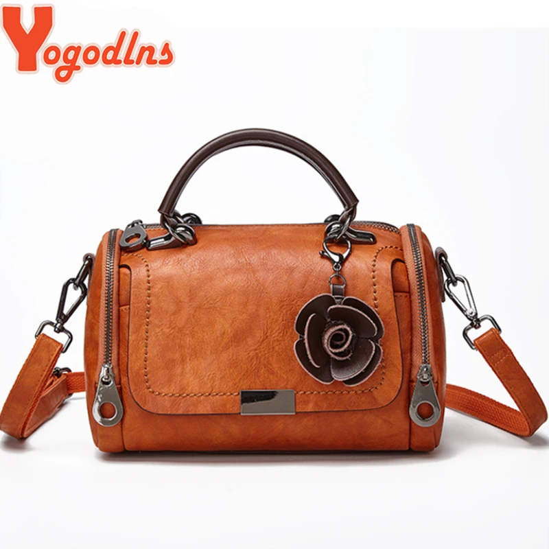 Prix Yogodlns 2019 nouveau sac à main pendentif fleurs mode femme sacs Boston sac à bandoulière unique dames sac à bandoulière PU sac messenger