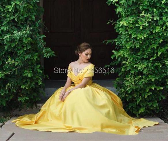 2019 Hot Sale Yellow A Line Long Elegant Evening Dresses Off Shoulder Zipper Back Prom Formal Party Gowns (3)