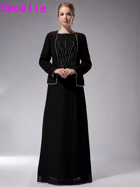 Long Black Floor Length Chiffon Mother Of The Bride Dresses With Long Black Floor Length Chiffon Mother Of The Bride Dresses With Jacket A Line Beading