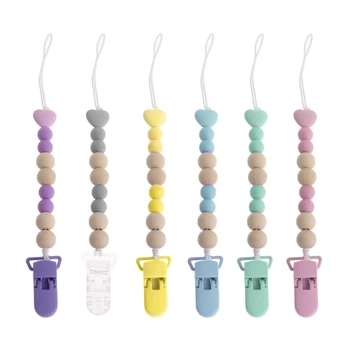 

NEW Wooden Bead Dummy Clip Holder Pacifier Clips Soother Chains Baby Teething anti-lost stroller chain Toy