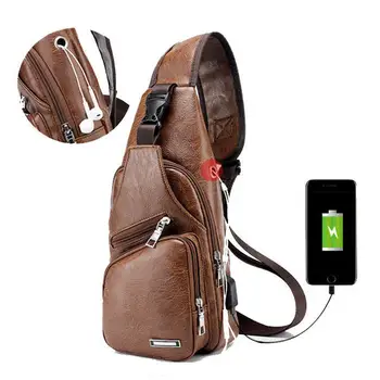 

YICHENG Men Fashion Outdoor Shoulder Chest Bag Travel Daypack with USB Charging Port Casual Tote Single handbags Messenger bag