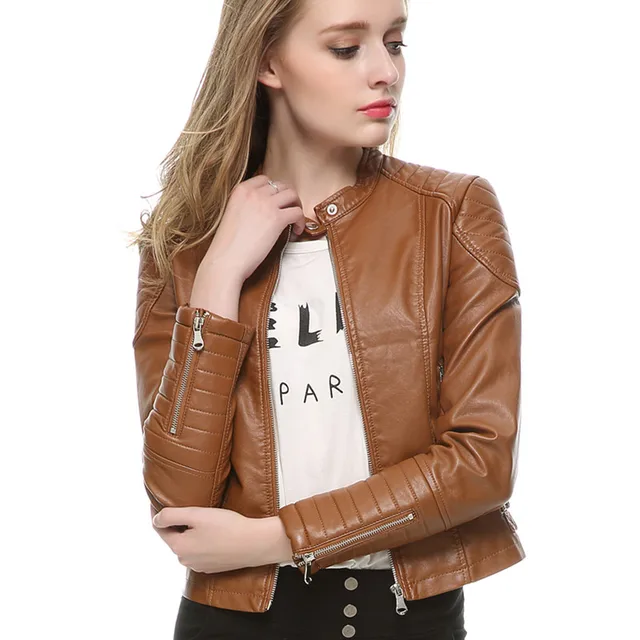 New style autumn mandarin collars Leather jackets women