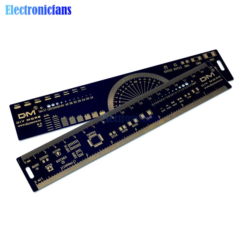 

20cm Multifunctional PCB Ruler Measuring Tool Resistor Capacitor Chip IC SMD Diode Transistor Package Angle Measure Meter Black