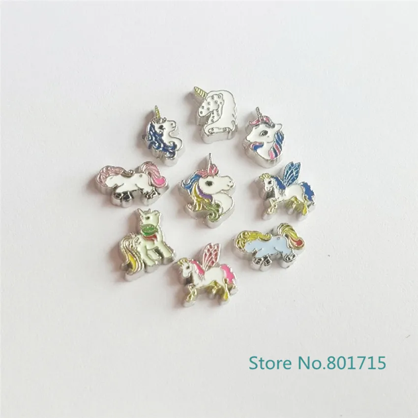 

Multiple options 10pcs mixed unicorn horse floating living charm for floating memory locket as kids friends Christmas gift