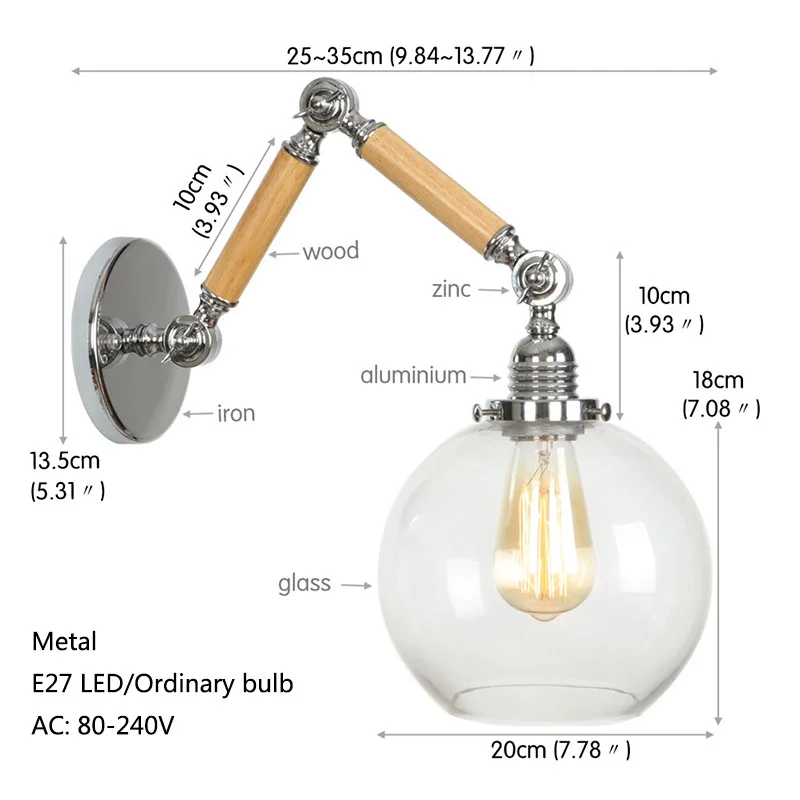 Американский промышленный стиль ретро арт E27 светодиодный настенный светильник Деревянный светильник arm кованый настенный светильник для