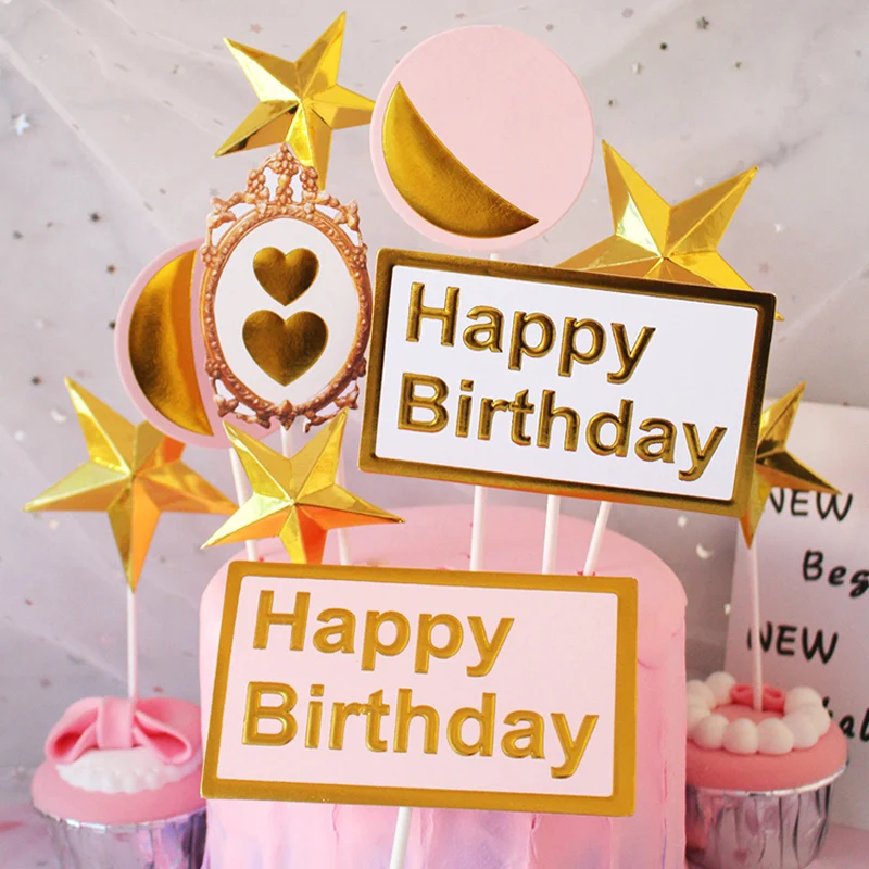 

golden color happy birthday star cake topper birthday cake decoration baby shower kids birthday party favor supplies