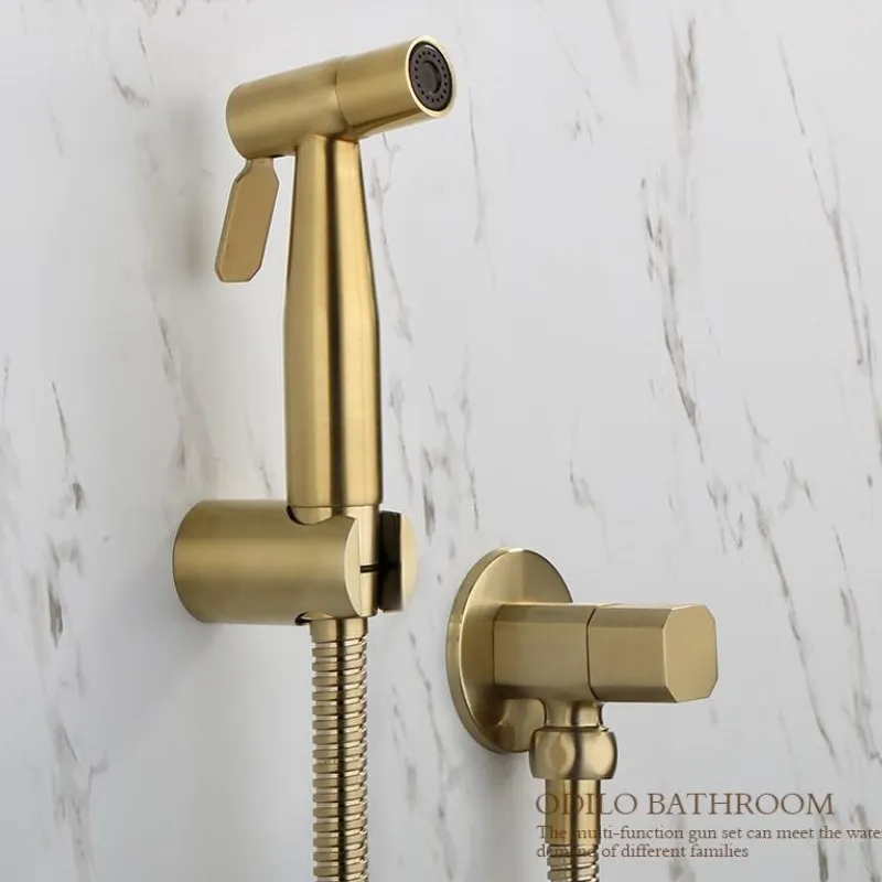 

Brush Gold Finished Women Hand held Bidet Toilet Gun 304 Stainless Steel Cold Shower set Mixer Portable bidet spray faucet