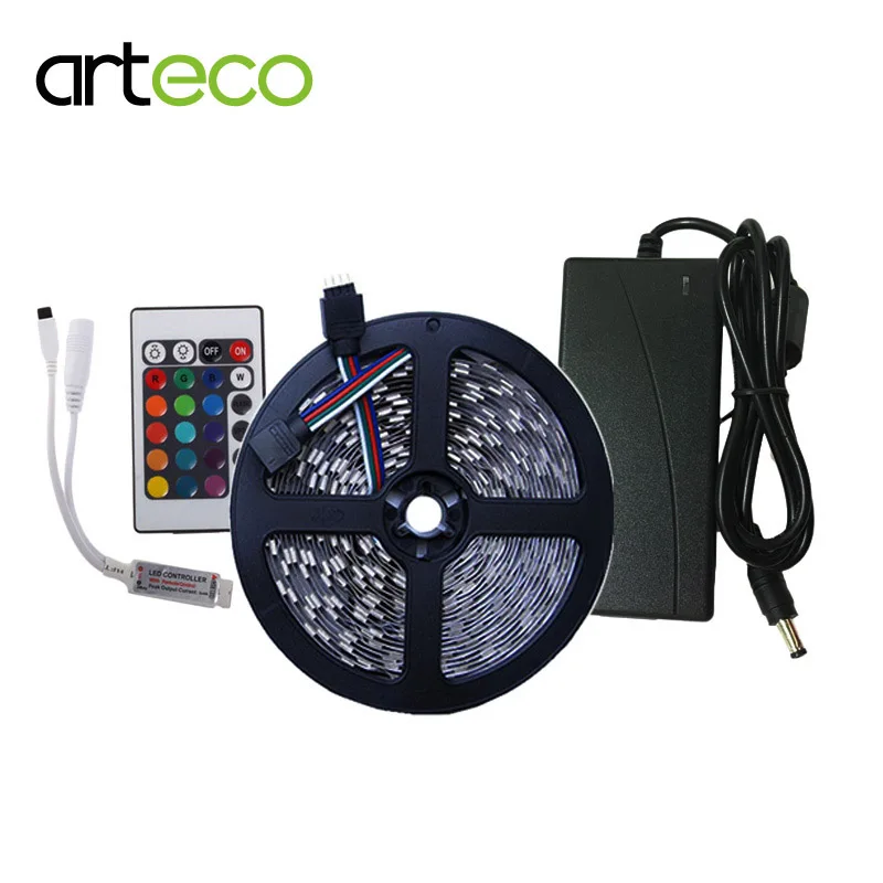 

1 Set DC12V RGB LED strip 5050 IP20 No waterproof 5050 LED strip Light RGB with mini 24key RGB controller + 5A Power adapter