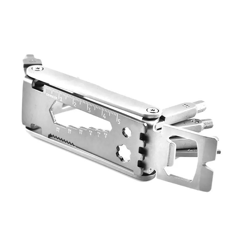 

1Pc Silver Bicycle Multi Tool Function Folding 17 In 1 Stainless Steel Bike Repair Kit Outdoor Riding Essential Tools