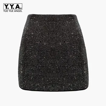 

New Summer Woman Skirts Fashion Korean Rhinestone High Waist A-Line Skirts Elegant Party Slim Fit Female Short Skirts