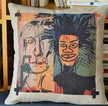 Граффити Basquiat простой ретро Хлопок Подушка с граффити, льняная Подушка автомобиля офисные подушки Декор 45*45 см - Цвет: E