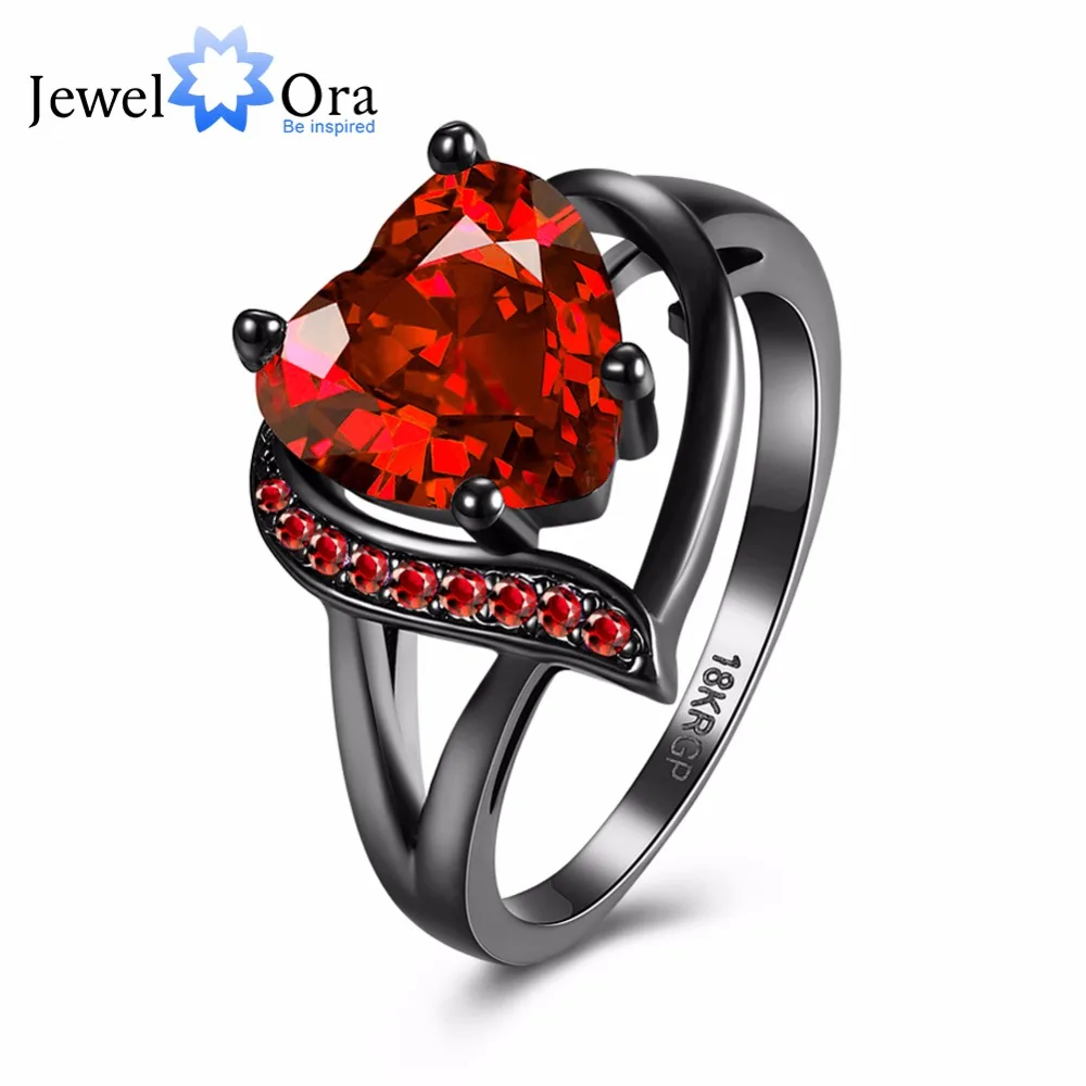 Paryt Accessories Black Gun Color Ring Red Heart Cubic Zirconia Rings For Womens New 2018 Fashion Jewelry (JewelOra RI103307)