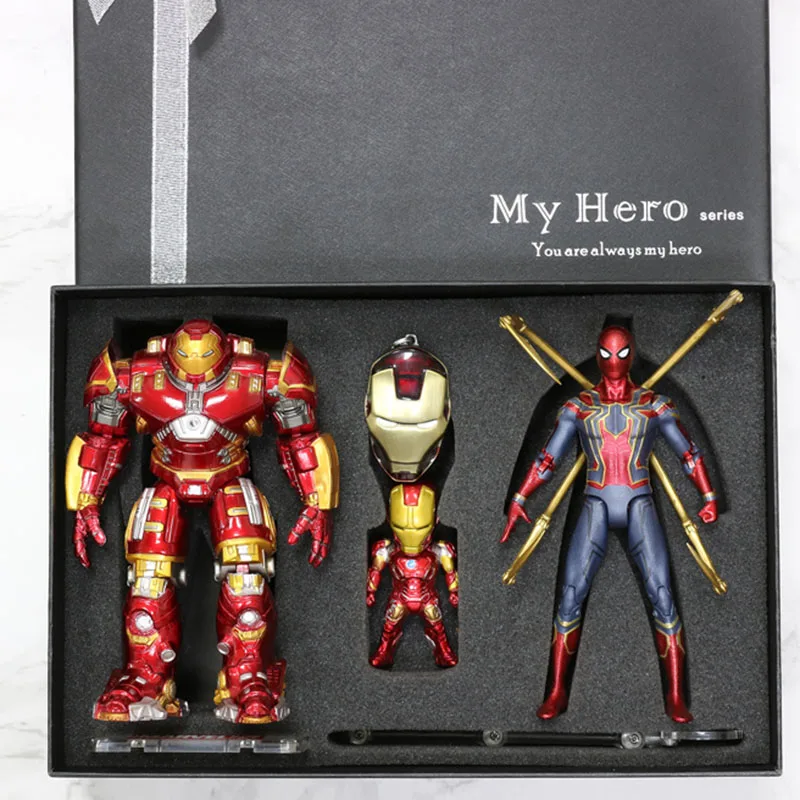 

Marvel Avengers SuperHero Iron Man SpiderMan Captain America SHF Gift Box Set Action Figure Led Base for Birthday Christmas Gift