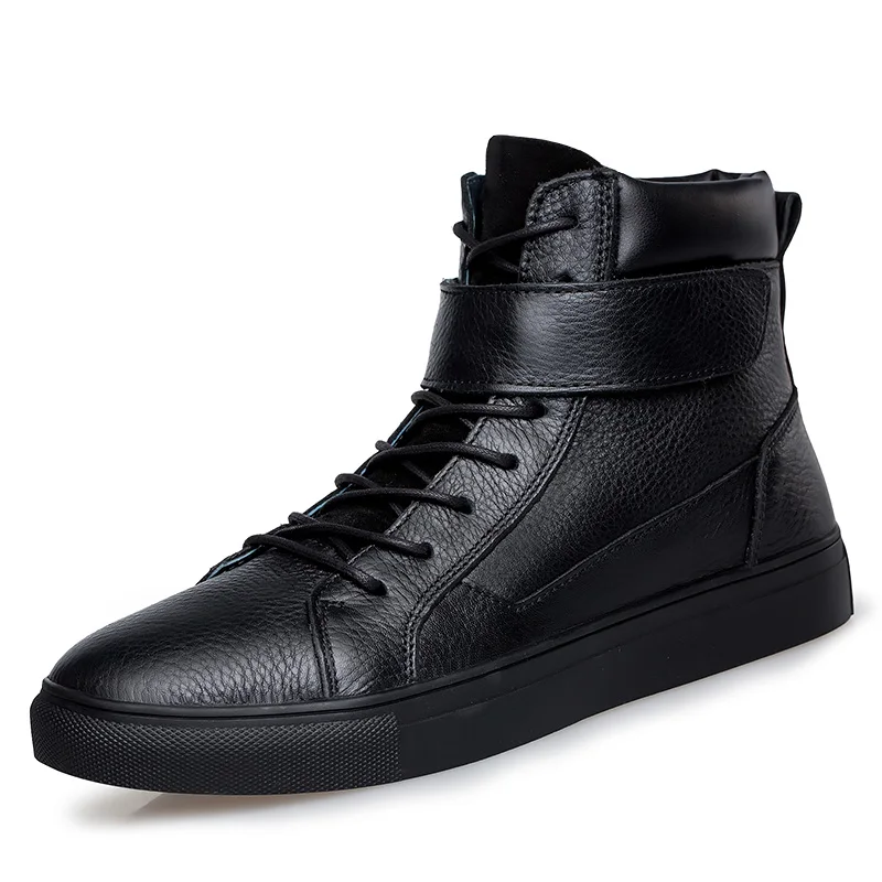 

Fashion Full grain cow leather Boots Men Waterproof Warm Shoes Men Canvas Sneakers boots business flats fur snow black boots