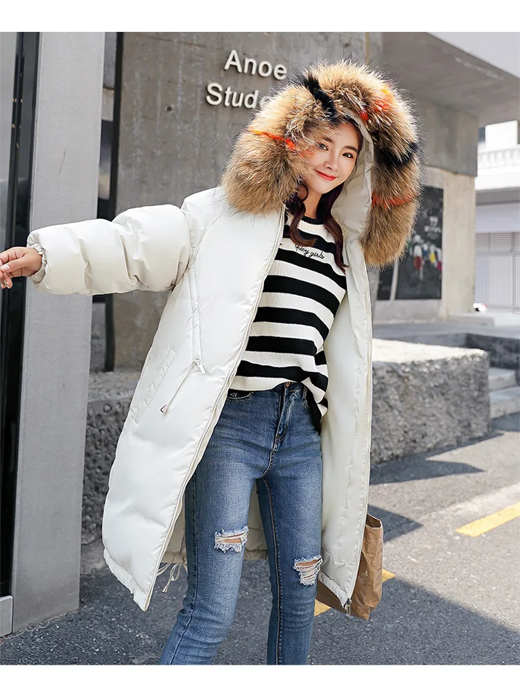 Длинная модная зимняя куртка с капюшоном, женская теплая зимняя парка с меховым воротником и карманами, женские хлопковые пальто больших размеров