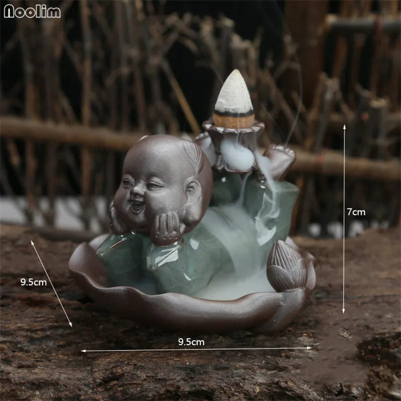 NOOLIM Celadon курильница для благовоний горелка печь для ароматерапии маленький монах лотоса лист благовония держатель креативный чай церемония орнамент