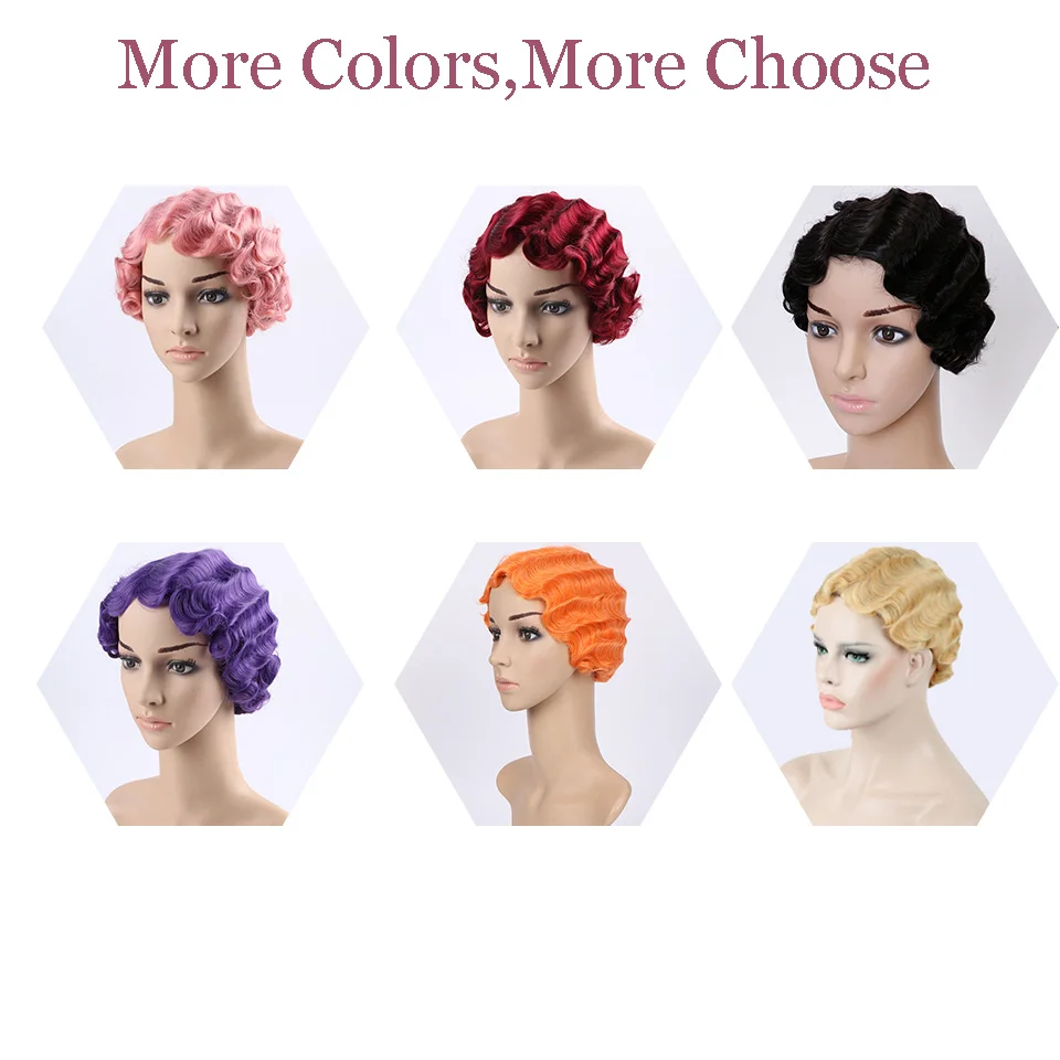AOSI pelo sintético corto rizado resistente al calor ondas de dedo pelucas para mujeres africanas americanas Cosplay peluca