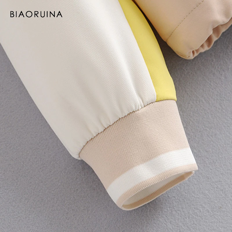BIAORUINA, Женская контрастная цветная Повседневная Свободная куртка с капюшоном, пальто, женская модная верхняя одежда, летняя Солнцезащитная универсальная куртка
