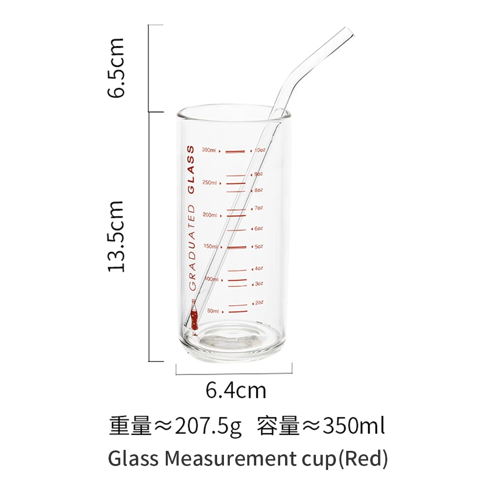 Чашка для воды с мерным диапазоном молочного сок, кофе прозрачная стеклянная бутылка с соломенной детской чашкой - Цвет: Red