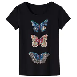2018 модная летняя футболка Для женщин бабочка алмаз бисером футболка Для женщин топы; футболка Femme Новый Harajuku женские футболки