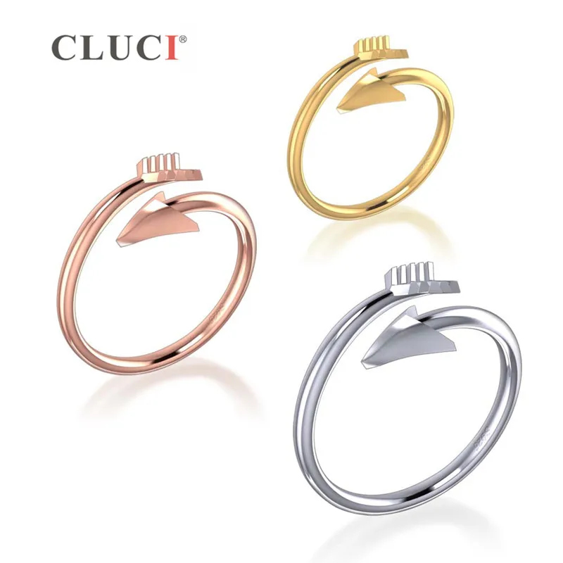

CLUCI 925 Sterling Silver Ring Jewelry Women Rings Silver 925 Zircon Adjustable Open Arrow Shaped Rings for Women