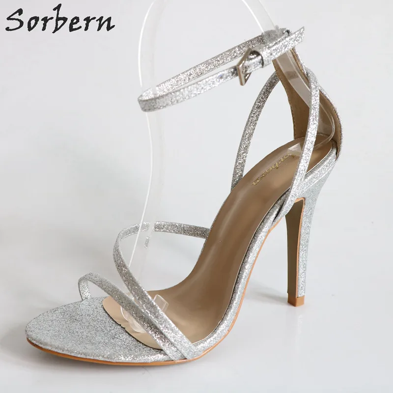 Sorbern Silver Glitter Ankle Straps 