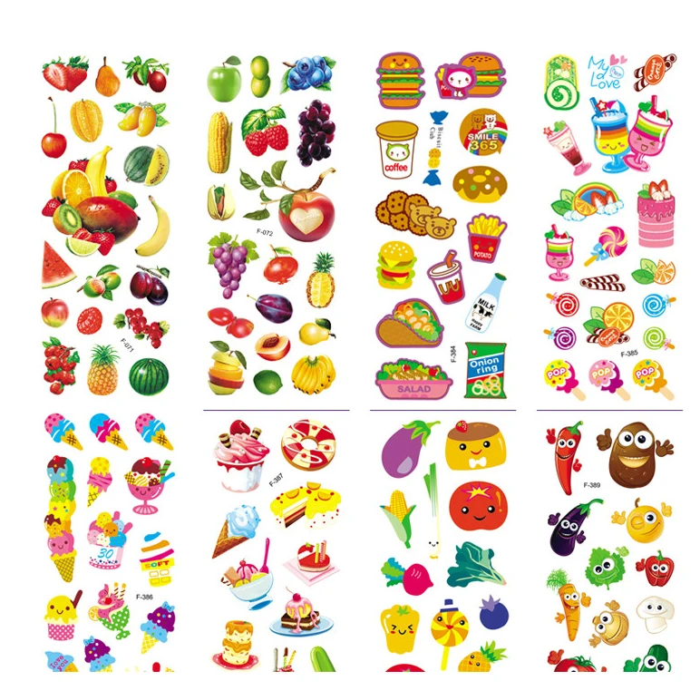 6 шт. 3D пышные объемные наклейки мультфильм Пена еда фрукты овощи гамбургер торт классическая игрушка для детей DIY скрапбук холодильник