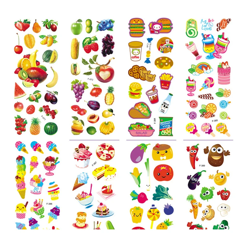 

6pcs 3D Puffy Bubble Stickers Cartoon Foam food fruit vegetables hamburger cake classic toy for Kids DIY Scrapbook refrigerator