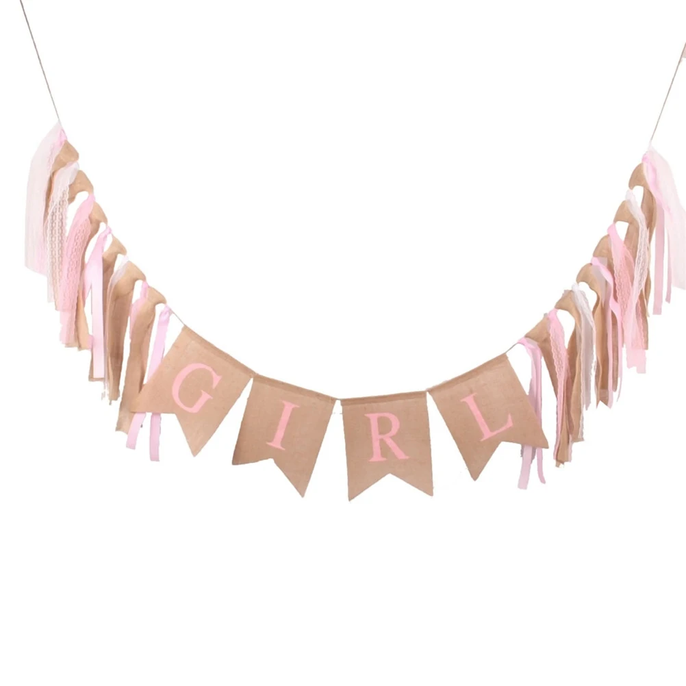 4M Baby Girl Bunting Garland Flags Bunting Pink Lace Fabric Straps Decoration Flags Banner For