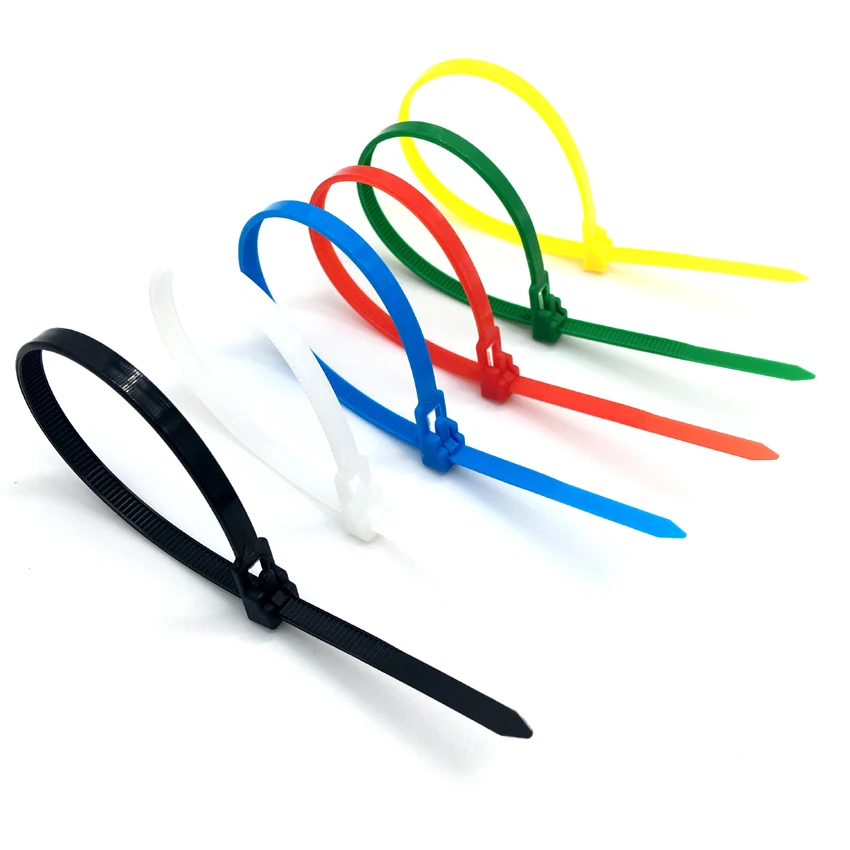 100pcs Plastic Nylon Unlock Releasable Cable Tie Wire Rope Belt  8*250/200/150/300/400/450mm Black White Red Yellow Blue Green