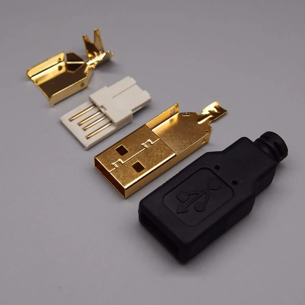 Free Shipping 50sets Gold Plating 4 IN 1 USB A Male Plug +Plastic Shell