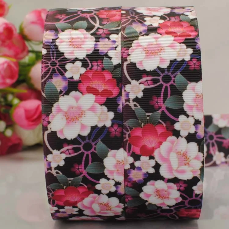 10/20/50/100 yards1/2 &quot38 мм Новый цветочный узор Печать grosgrain лента бант для волос DIY