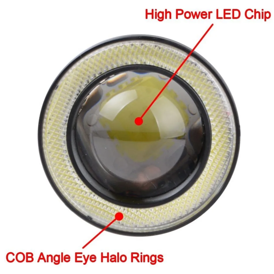 Hot 2pcs/lot Universal 3.5 Inch 89mm Led COB Fog Light Car Auto Fog Angel Eyes With Lens DC12V-24V Any Car Can Use BE