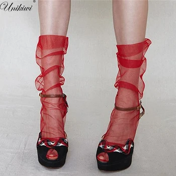 

5 Colors.Women's Novelty Ultra-Thin Loose Chiffon Mesh Socks.Sexy Ladies Transparent Gauze Socks Piles Sock Sox Female Meias