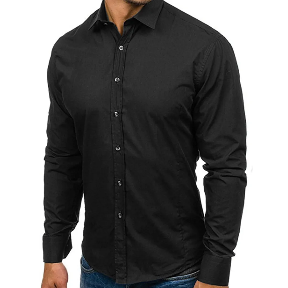 

Shirt Cotton Men Slim Fit Long Sleeve Turn-Down Collar Casual Solid Button White Shirts Formal Top Blouse Autumn Hemden Herren C