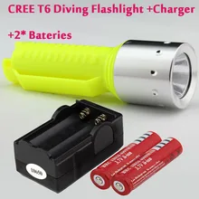 XM-L T6 1600 люменов, водонепроницаемый фонарь для дайвинга фонарик+ 2x18650 Перезаряжаемые Батарейки+ Зарядное устройство