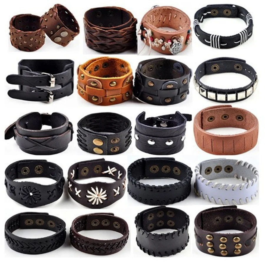 

Punk Hemp Braid Surfer Rivet Wide Buckle Leather Bracelet Wristband Cuff Bangle[B671-B692]